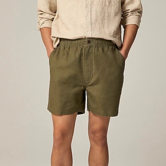 J Crew Mens 5.5'' Pier short in cotton-linen blend Large Rookwood Olive Color - Picture 1 of 5